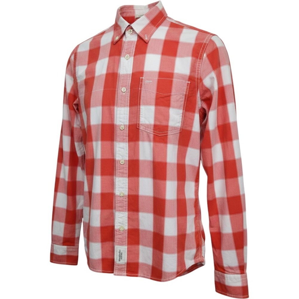 Abercrombie & Fitch Muscle Fit Buffalo Check Button Down Shirt Red White Size M